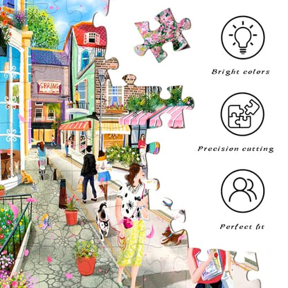HUADADA 1000 Piece Puzzle for Adults - City Street Scenery, Matte Finish, Eye-Friendly Craftsmanship, Relaxation Gift for Puzzle Lovers - color: City Street Scenery