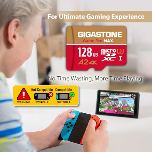 【for Switch 1 Only】 GIGASTONE 128GB Micro SD Card, 4K Game Pro MAX, A2 V30 Memory Card for Gaming Console, 4K UHD Video, Up to 150/100 MB/s, UHS-I U3 C10 with Adapter【5-Years Data Recovery】 - size: 128GB, style: Game Pro MAX 1-Pack UHS-I