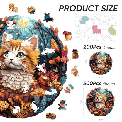 Qiuenisray Wooden Puzzle, Cute Cat Puzzle 500 Pieces Unique Shape Advanced Wooden Jigsaw Puzzle, Challenge Jigsaw Puzzle for Family Game 16.9x16.8 in - color: Cute Cat, size: 500pcs