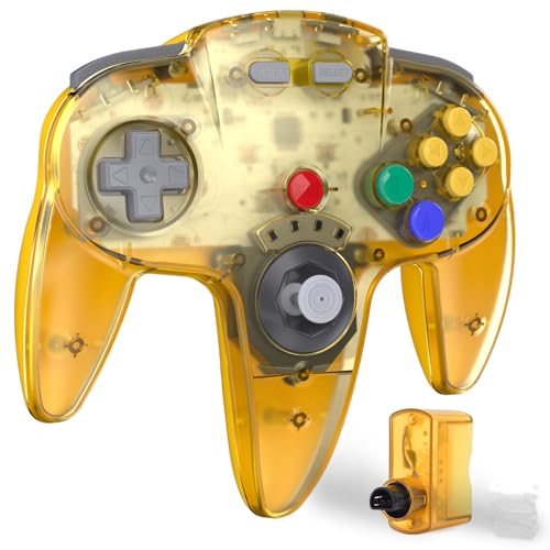 KIWITATA Retro N64 Wireless Controller, 2.4GHz Wireless Joystick Game Controller for Original N64 Video Console Clear Yellow - color: Clear yellow