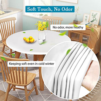 Double Fitted Design PU Round Fitted Tablecloth, Anti-Tear Wipeable Elastic Round Tablecloth, Soft-Touch Fitted Table Cloth, Waterproof Oil-Proof Table Cover (White, 36"-39" Round) - color: White, size: 39" (Round)