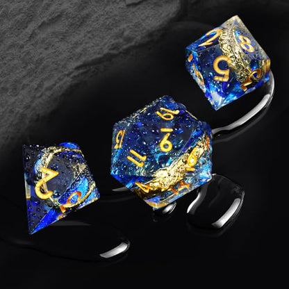 Golden Ring DND Dice Set, 7pcs D&D Polyhedral Sharp Edge Resin Dice with Box, Rings Dice Set for Role Playing Dungeons and Dragons, Playing Games for D and D MTG RPG Table Game Gifts (Blue) - color: Ring Blue, style: Ring