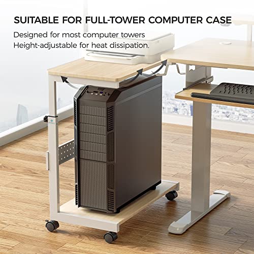 EUREKA ERGONOMIC PC Stand Computer Cart, Height Adjustable Tower Stand 2-Tier Suit for ATX Case Printer, Metal Rolling Cart on Wheels for Gaming Home Office, Maple - color: Maple