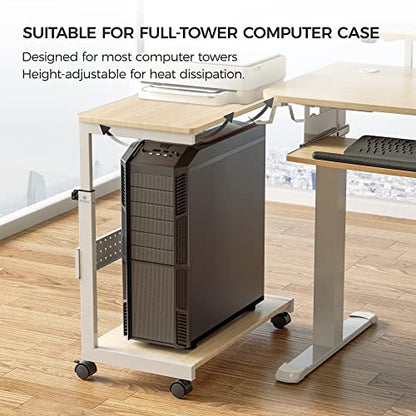 EUREKA ERGONOMIC PC Stand Computer Cart, Height Adjustable Tower Stand 2-Tier Suit for ATX Case Printer, Metal Rolling Cart on Wheels for Gaming Home Office, Maple - color: Maple