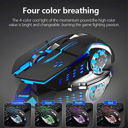 AULA SC100 Silent Wireless Gaming Mouse Rechargeable, with Side Buttons, LED Backlit, DPI Adjustable, 2.4G Wireless Optical Computer Mice Punk Cool Mouse for Games/Work (Black) - color: 2.4G (Black)
