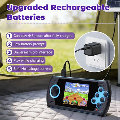 16 Bit Handheld Game for Kids Built-in 230 HD Classic Retro Video Games USB Rechargeable 3.0 Inch Childrens Travel Electronics Toys Portable Gaming Player System Gift for Boys Girls Ages 4-8-12 - style: Blue