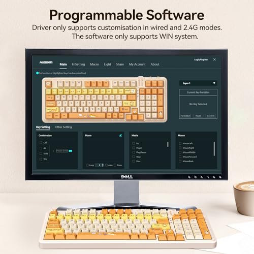 AUSDOM 98Pro Wireless Mechanical Keyboard, Tri-Mode Bluetooth/2.4GHz/USB-C Gasket Hot Swappable Custom Gaming Keyboard with Backlit, PBT Keycaps, Linear Switches, for Windows/Mac/PC (Yellow Cat Theme) - color: Yellow