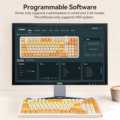 AUSDOM 98Pro Wireless Mechanical Keyboard, Tri-Mode Bluetooth/2.4GHz/USB-C Gasket Hot Swappable Custom Gaming Keyboard with Backlit, PBT Keycaps, Linear Switches, for Windows/Mac/PC (Yellow Cat Theme) - color: Yellow
