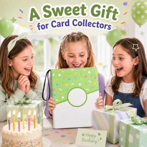 9 Pocket Card Binder 900 Card Holder Album, Green Donut Trading Cards Holder Zipper Binder for Girl Teen Collection (Green Donut, 900 Pocket) - color: Green Donut, size: 900 Pocket
