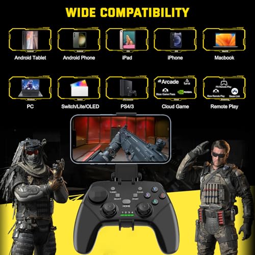 Joso Wireless Mobile Gaming Controller for iPhone, Android, iPad, Tablet, PC, Phone Controller with Phone Clip Supports Cloud Game, COD Mobile, Genshin Immpact, Remote Player Gamepad - color: Black