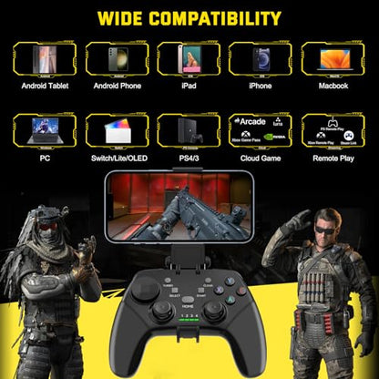 Joso Wireless Mobile Gaming Controller for iPhone, Android, iPad, Tablet, PC, Phone Controller with Phone Clip Supports Cloud Game, COD Mobile, Genshin Immpact, Remote Player Gamepad - color: Black
