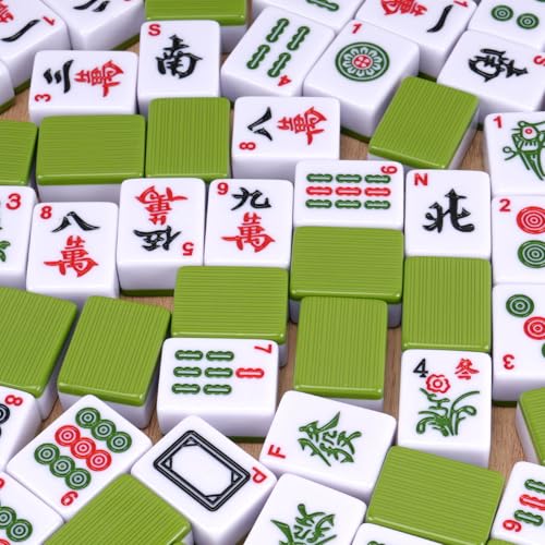 Pycoal Traditional Chinese Mahjong Tile Set, 1.4'' Melamine Mahjong Tiles Premium 146PCS Mahjong Set with Portable Carrying Case, Instruction Manual, Dice Set, Mah jongg Game Set for Family, Gathering - color: Green