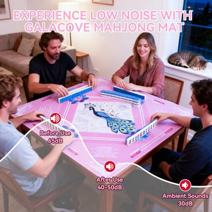 33" x 33" Neoprene Mahjong Mat – Non-Slip Rubber Backing, Noise-Reducing Game Mat for American Mahjong, Poker & Board Games, Includes Carry Bag & Printed Rules - color: Peacock