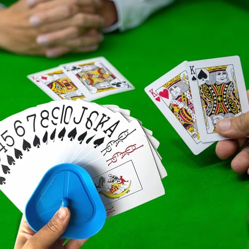 4 Pcs Triangle Shaped Hands Playing Card Game Holder, 4 Colors Hands Free Triangle Shaped Poker Tray for Groups Who Like to Play Cards Hands Card Stand Holder