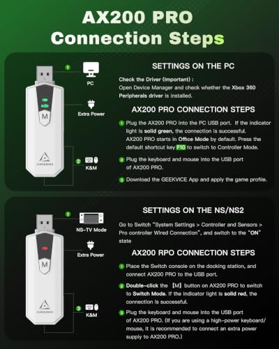 AX200 PRO Keyboard Mouse Adapter for PC & Nintendo Switch | High-Performance Converter for Playing FPS, COD, APEX, THE FINALS