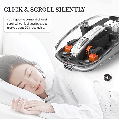 A.JAZZ Wireless Bluetooth5.1&2.4G Mini Lightweight Mouse,Transparent Clear Cool,Rechargeable Silent Computer Mice,Nano USB C Receiver,LED Battery Magic Silm for Office/PC/Mac/Laptop/Apple/ipad(Black) - color: Black