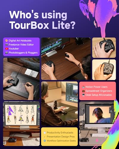 TOUR BOX Lite Bluetooth - Compact Editing Keyboard, Artists Drawing Keypad, Works with Clip Studio Paint & More, Creative Console with Custom Software, Streamline All Workflow - Wireless (Unit Only) - color: Classic Black