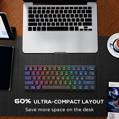 RK ROYAL KLUDGE RK61 60% Mechanical Keyboard with Coiled Cable, 2.4Ghz/Bluetooth/Wired, Wireless Bluetooth Mini Keyboard 61 Keys, RGB Hot Swappable Blue Switch Gaming Keyboard with Software - Black - color: Black, size: Hot-swappable Blue Switch