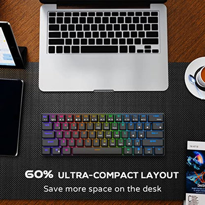 RK ROYAL KLUDGE RK61 60% Mechanical Keyboard with Coiled Cable, 2.4Ghz/Bluetooth/Wired, Wireless Bluetooth Mini Keyboard 61 Keys, RGB Hot Swappable Blue Switch Gaming Keyboard with Software - Black - color: Black, size: Hot-swappable Blue Switch
