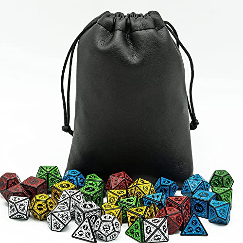5 Sets Dice DND, Polyhedral Dice Set (35pcs) with Leather Dice Bag, D&D Dice Set for Dungeons and Dragons, RPG Table Games (Window Lattice Carved Series) - color: 5sets-window Lattice