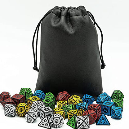 5 Sets Dice DND, Polyhedral Dice Set (35pcs) with Leather Dice Bag, D&D Dice Set for Dungeons and Dragons, RPG Table Games (Window Lattice Carved Series) - color: 5sets-window Lattice