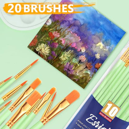 ESRICH Paint Brushes Set, 2 Packs 20 Pcs Acrylic Paint Brush Set, Acrylic Oil Watercolor, Face Nail Art, Miniature Detailing, Rock Painting,Painting Artist Professional Kits,Green - color: Green, size: 20