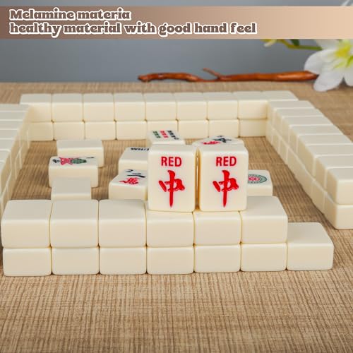 Chinese Small Mahjong Set, 144 Numbered Melamine 1.17" Size Tiles(Creamy White) and 8 Blank Tiles, with Carrying Travel Bag, English Instruction, Pro Complete Mahjongg Game Set (Majiang) - color: White, size: 1.17 in