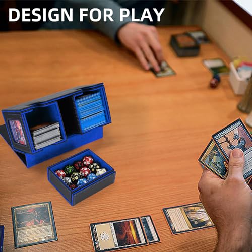 AFIING MTG Commander Card Storage Box - Fits 200 Double Sleeved Cards,3-in-1Card Deck Case,Strong Magnet Card Organizer For Magic Commander TCG CCG,4Dividers &2 Toploaders, Black/Blue - color: Black Blue