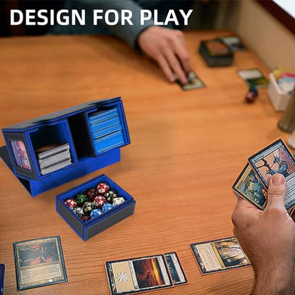 AFIING MTG Commander Card Storage Box - Fits 200 Double Sleeved Cards,3-in-1Card Deck Case,Strong Magnet Card Organizer For Magic Commander TCG CCG,4Dividers &2 Toploaders, Black/Blue - color: Black Blue