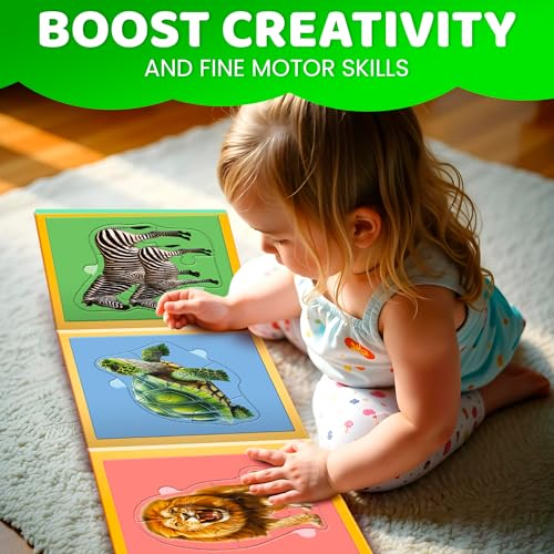 QUOKKA Step Up Magnetic Puzzles for Toddlers 1-3, Wild Animals Puzzle Set in One Book, Travel Games for Kids 3-5, Screen Free Toy for Toddlers and Preschoolers - color: Safari2