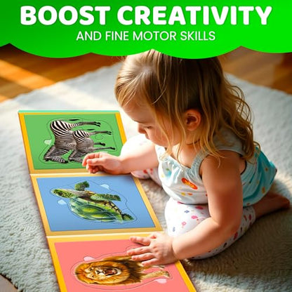 QUOKKA Step Up Magnetic Puzzles for Toddlers 1-3, Wild Animals Puzzle Set in One Book, Travel Games for Kids 3-5, Screen Free Toy for Toddlers and Preschoolers - color: Safari2