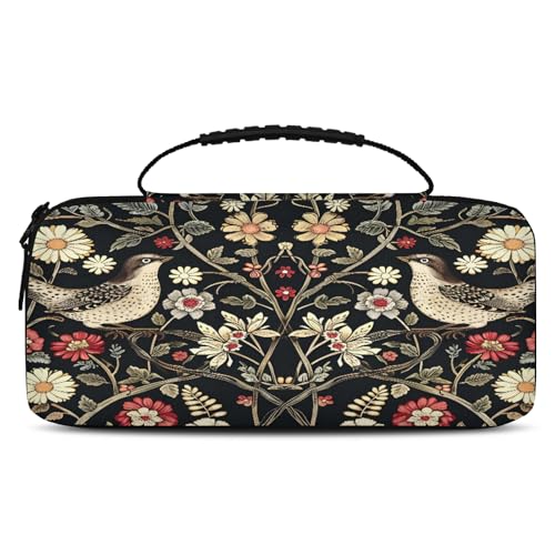 BICUUZHI Vintage Floral Bird Carrying Case Compatible with Nintendo Switch OLED Model 2021/Switch 2017, Portable Travel Carry Case with 20 Games Cartridges for Accessories & Games - color: Multicolor 13, size: Small