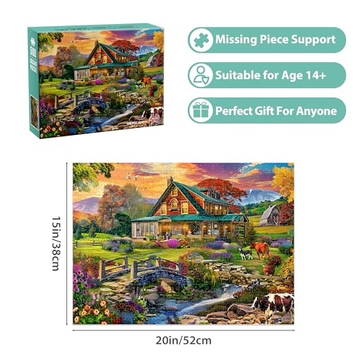 Jigsaw Puzzles for Adults 500 Pieces, Country Life Puzzle Interlock Perfectly Letter on Back No Dust, Challenging Puzzle Home Decor Birthday Party Gift Toy for Men Women Olders Seniors (21 x 15 in) - style: Country Puzzle