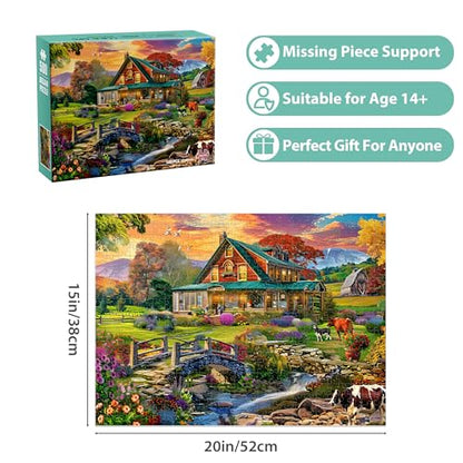 Jigsaw Puzzles for Adults 500 Pieces, Country Life Puzzle Interlock Perfectly Letter on Back No Dust, Challenging Puzzle Home Decor Birthday Party Gift Toy for Men Women Olders Seniors (21 x 15 in) - style: Country Puzzle
