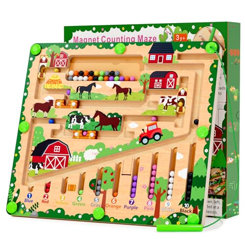 zhiwuzhu Magnetic Color and Number Maze, Montessori Wooden Toys for Ages 2-4,Sensory Toys,Fine Motor Skills Toys for Boys Girls 3-5 Years Old - style: farm