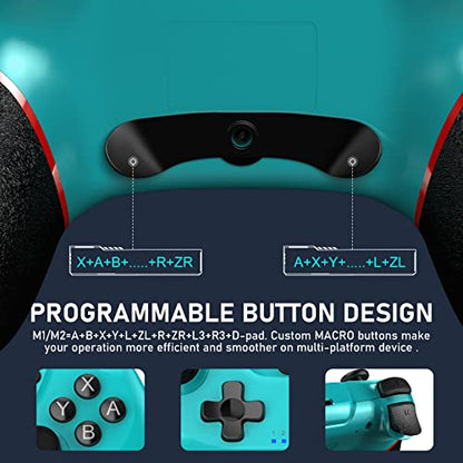 Diswoe Controller for Switch, Wireless Pro Controller for Switch 2/Switch/Switch Lite/Switch OLED, Remote Gamepad with Joystick, Adjustable Turbo Vibration with Programmable Function - color: Blue+BF