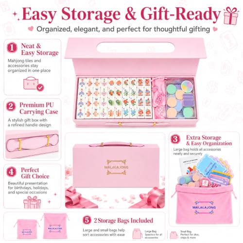 Pink American Mahjong Set, 168 Premium Melamine Tiles with 12 Jokers, Luxury Gift Box Mahjongg Set for Women, Moms & Grandmas, Portable Board Game for Girls’ Night & Weekly Clubs - color: Pink