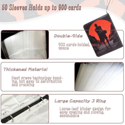 Basketball Card Binder - 900 Capacity 9-Pocket Trading Card Album, 3 Ring Card Holder Binder, Waterproof PU Leather, Zip Closure, Perfect Christmas Birthday Gift for Collectors - size: 900 Pockets Basketball