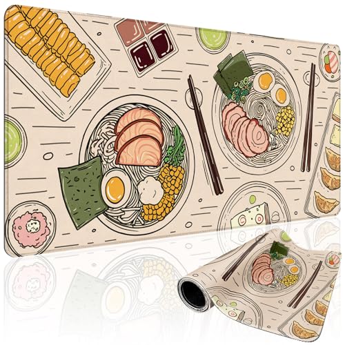 Japanese Ramen Large Gaming Mouse Pad Desk Mat XXL 31.5"x15.7" | Extended Mousepad, Non-Slip Rubber Base , Stitched Edges, for Computer/Laptop/Office/Home - color: Illustrated Food Pattern