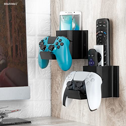 The Elephant - Game Controller & TV Remote Control Wall Mount Holder, Adhesive & Screw In, Universal Design for Xbox ONE PS5 PS4 PC Gamepads, Reduce Clutter, by Brainwavz - color: Controller and Device Wall Mount
