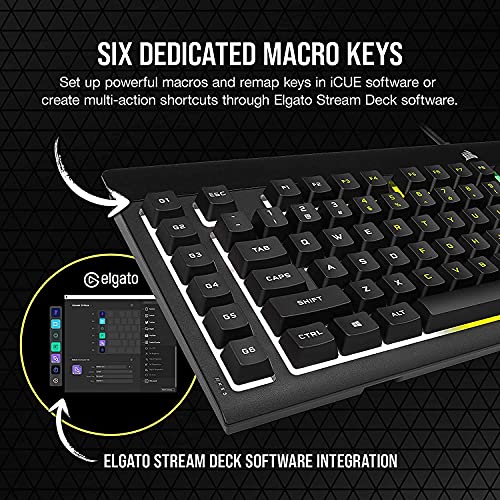Corsair K55 RGB PRO Membrane Wired Gaming Keyboard – QWERTY US Layout, IP42 Dust and Spill-Resistant – 6 Macro Keys with Elgato Integration – iCUE Compatible – PC, Mac, Xbox – Black - color: Black, style: K55 RGB PRO