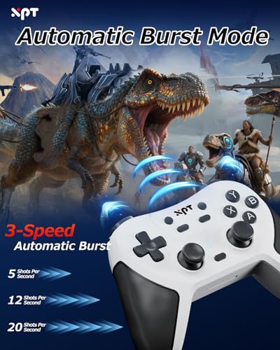 XPT PC Gaming Controller with Bluetooth/2.4G Wireless, Bluetooth Gamepad Game Controller for PC Windows/ Switch2/Switch1/PS4/PS3,Macro Programmable, Adjustable Turbo & Dual Vibration(white) - color: white