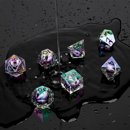 Electroplated Resin Dice Set, Resin Edge Sharp for Dungeons & Dragons RPG, MTG Board Games with Gift Box(Electroplating Purple White Longan) - color: Electroplating Purple White Longan