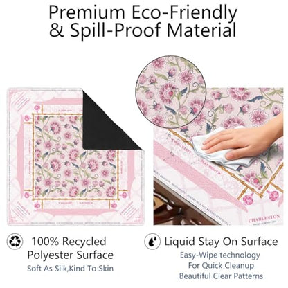 Mahjong Mat for Table with Carrying Bag & 3 Dice, Beige Pink Floral 31.5"x31.5" Square Rubber Mahjong Table Cover, Non-Slip & Noise Reduction Gaming Mat for Mah Jongg, Poker, Dominoes & Tile Games - color: Beige Pink
