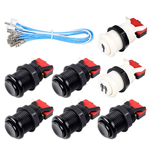 7X Arcade Buttons 30mm Happ Type Standard Push Buttons Switch with 20cm Cable for Arcade Joystick Arcade1up Games Console (Black) - color: Black
