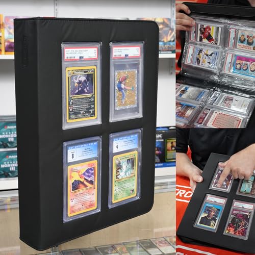 Premium Card Slab Binder – Black Zip Binder for PSA, CGC, CSG, One Touch Slabs - 360° Protection | Trading Card Storage Case (with Display Window) - style: With Display Window