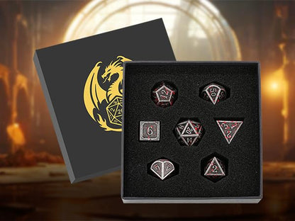 Metal Dice Set, 7pcs Polyhedral Metal DND Dice Set, DND Starter Set, D&D Gifts with Gift Box, Role Playing Board Games Accessories, Bloodstained Silver - color: Bloodstained Silver + Gift Box