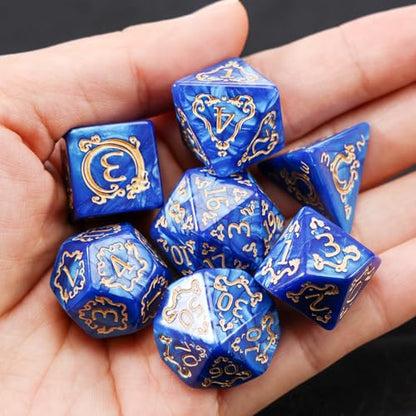 DND Dice Set - 7 Polyhedral Role Playing Dice with Gold Dragon Design, Acrylic D&D Dice Perfect for Dungeons and Dragons, Pathfinder, Warhammer, RPG Games (Blue) - color: Gold Dragon-blue