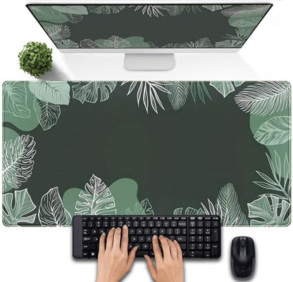 Green Plants Desk Mat Tropical Leaves Mouse Pad Cute, Large Extendded Gaming Deskmat, XXL Laptop Keyboard Mouse Mat Desktop Matt Women Office Desk Accessories Mousepad Desk Cover Mat, 31.5"x15.75" - color: Green Tropical Leaves