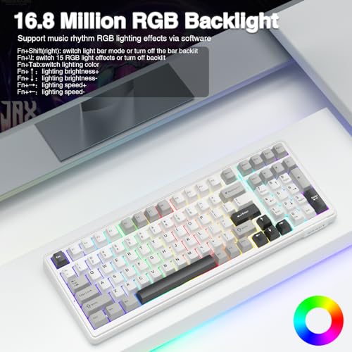 AULA F99 Wireless Mechanical Keyboard,Tri-Mode BT5.0/2.4GHz/USB-C Hot Swappable Custom Keyboard,Pre-lubed Linear Switches,RGB Backlit Computer Gaming Keyboards for PC/Tablet/PS/Xbox - color: Black&Grey&White